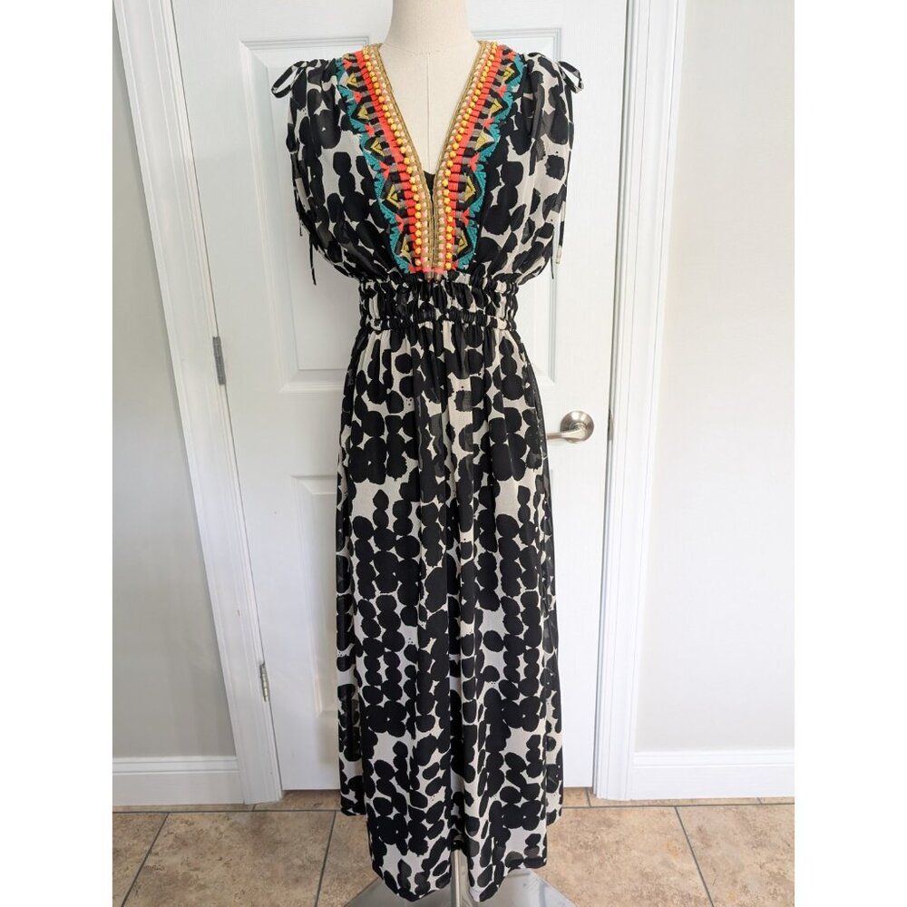 Anthropologie Vineet Bahl Embroidered Caftan Sheer Maxi Dress Matching Slip Sz S - Picture 2 of 15